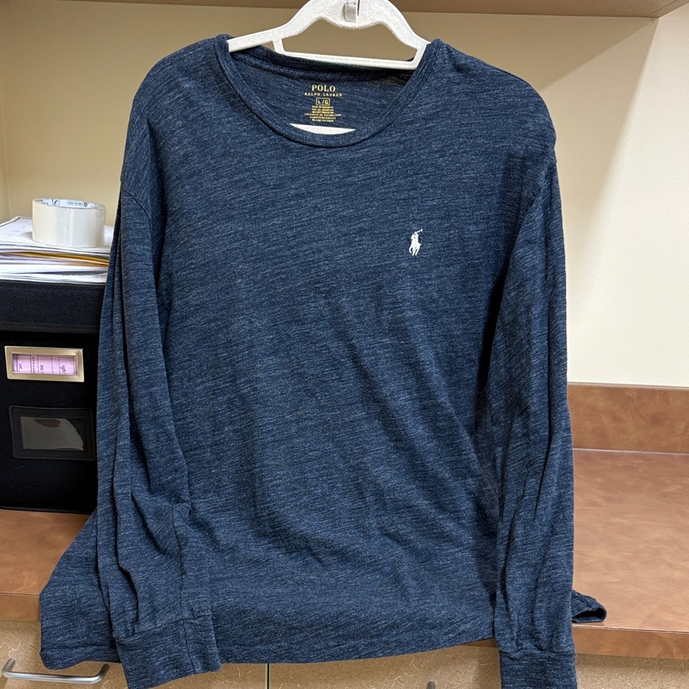 Polo by‎ Ralph Lauren Men's Dark Blue Long Sleeve 100% Cotton Tee Shirt Size L